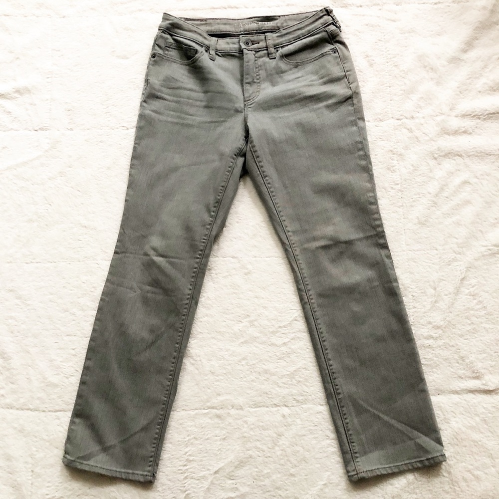 Lands’ End | Grey Petite Mid Rise Straight Leg Jean - Picture 4 of 8
